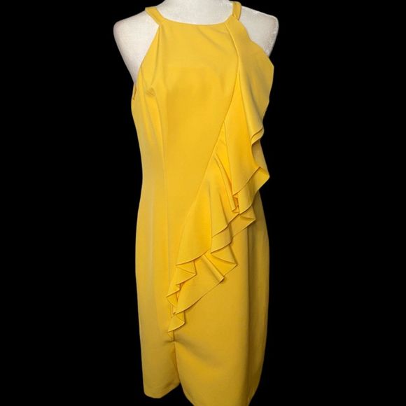 Vince Camuto Sheath Diagonal Double Ruffle Detail Dress Women's Size 12 - Picture 4 of 12